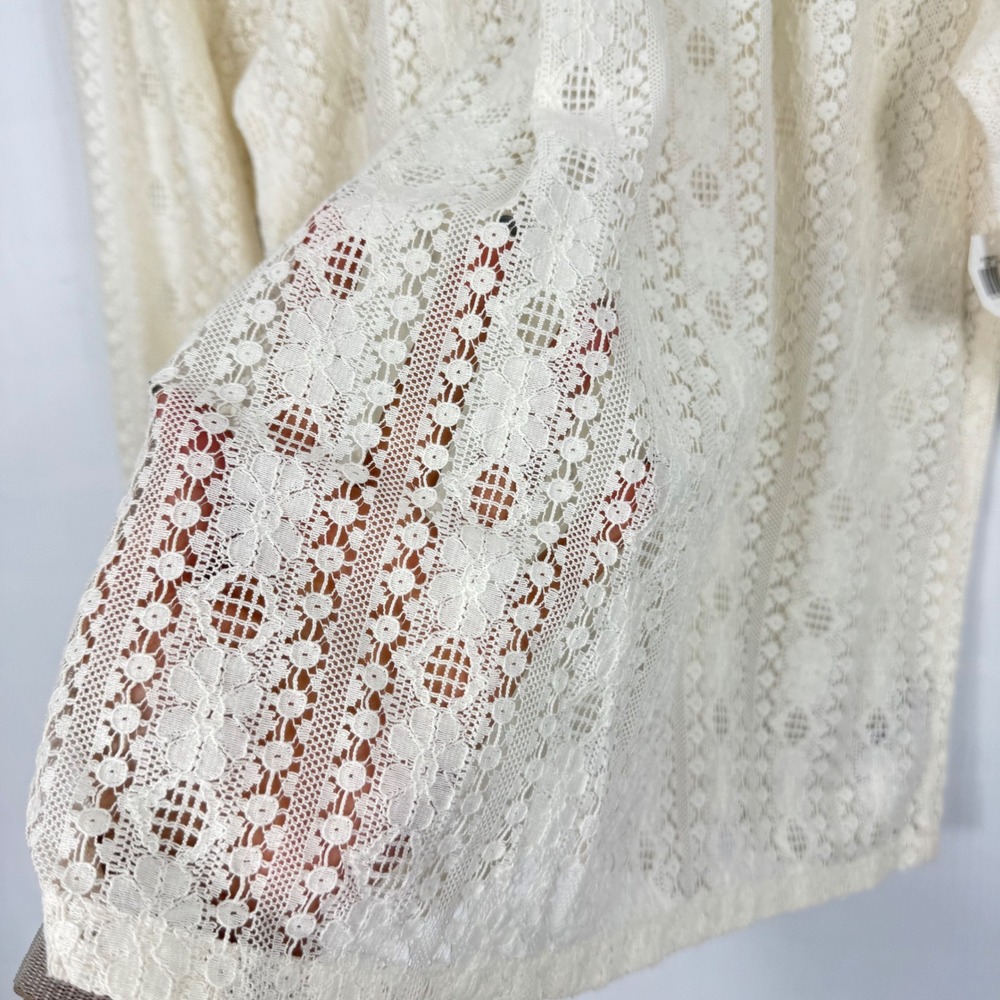 Old Navy Women Creme Lace Smocked Mock Neck Keyhole Long Sleeve NWT Blouse Sz M - Picture 6 of 14